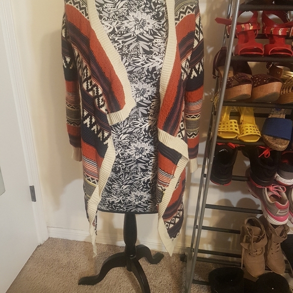 Tobi medium aztec, trival long thick open front knitted cardigan - Picture 2 of 4